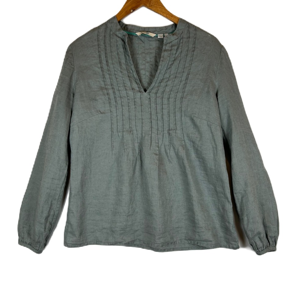 Boden‎ Linen Pintuck V Neck Long Sleeve Blouse Women S